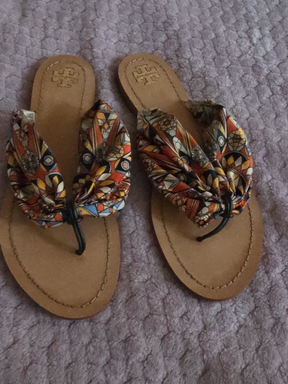 Tory Burch Multicolor Patterned Knot Thong Sandals